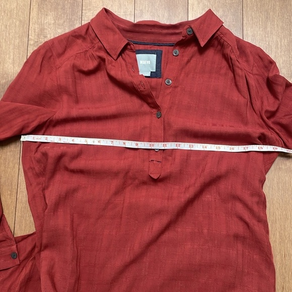 Maeve Anthropologie Bloomsbury Shirt Dress 8 Red Brown Rust Rayon Wrap Tie - Picture 9 of 13